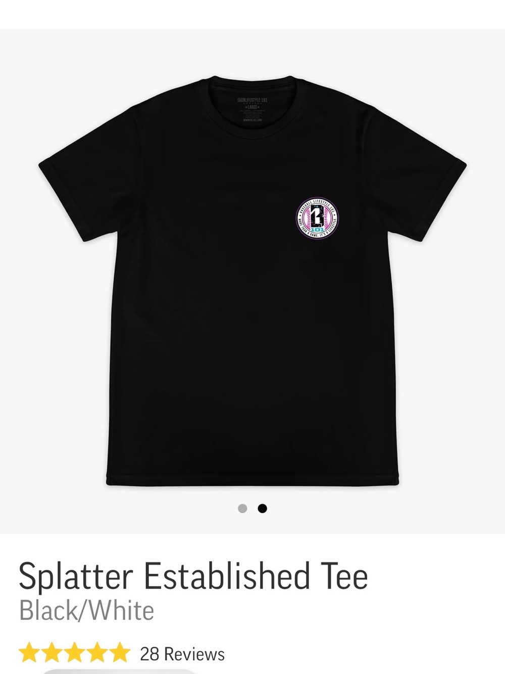 NWOT Baseball Lifestyle Splatter Established Tee - Black with Chest Emblem